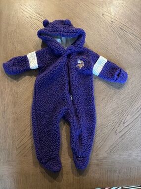 NFL Purple Sherpa Hooded Baby One-Piece with White Sleeve Accents